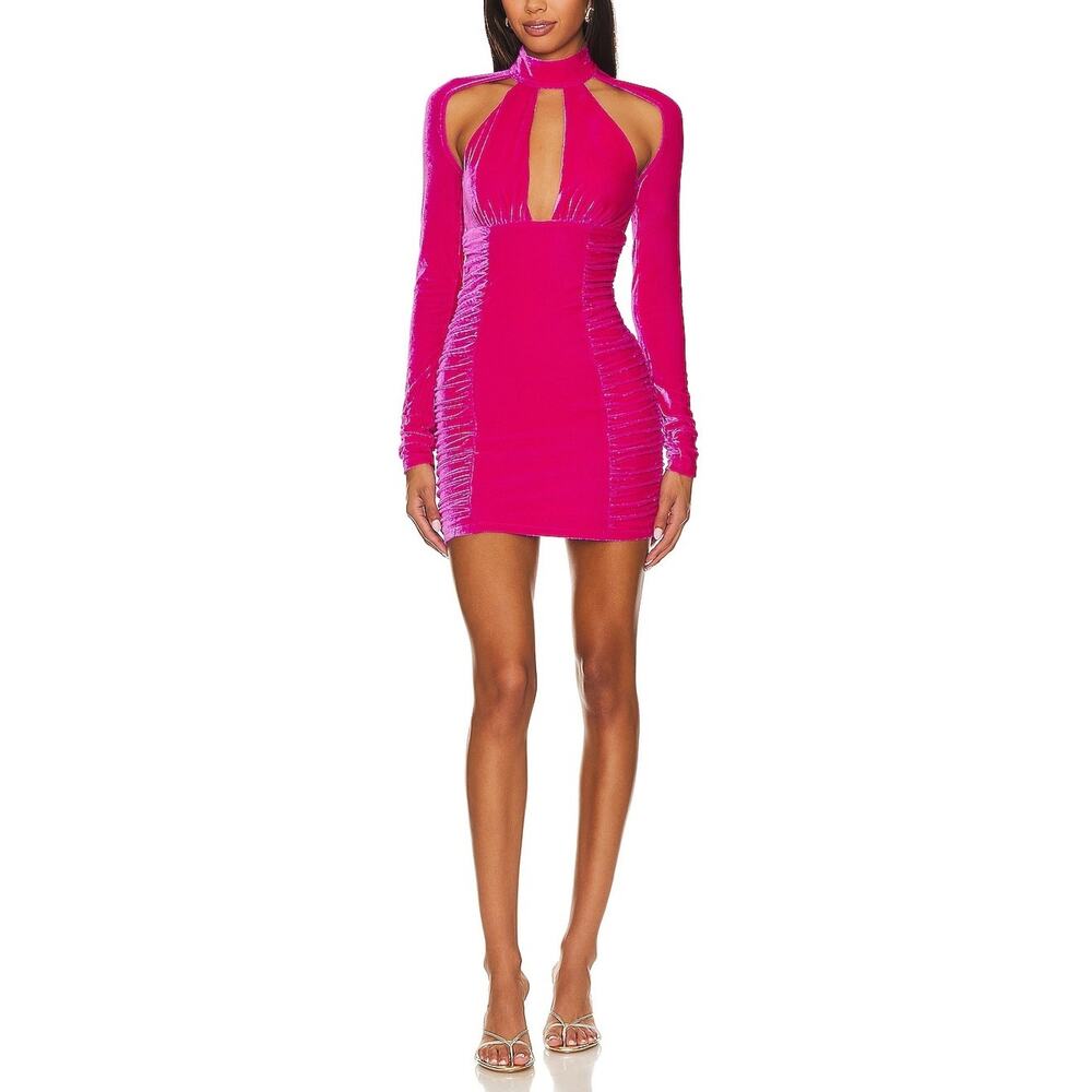 Lovers And Friends 'Greta' Pink Mockneck  Front Cut Out Velvet Mini Dress Size